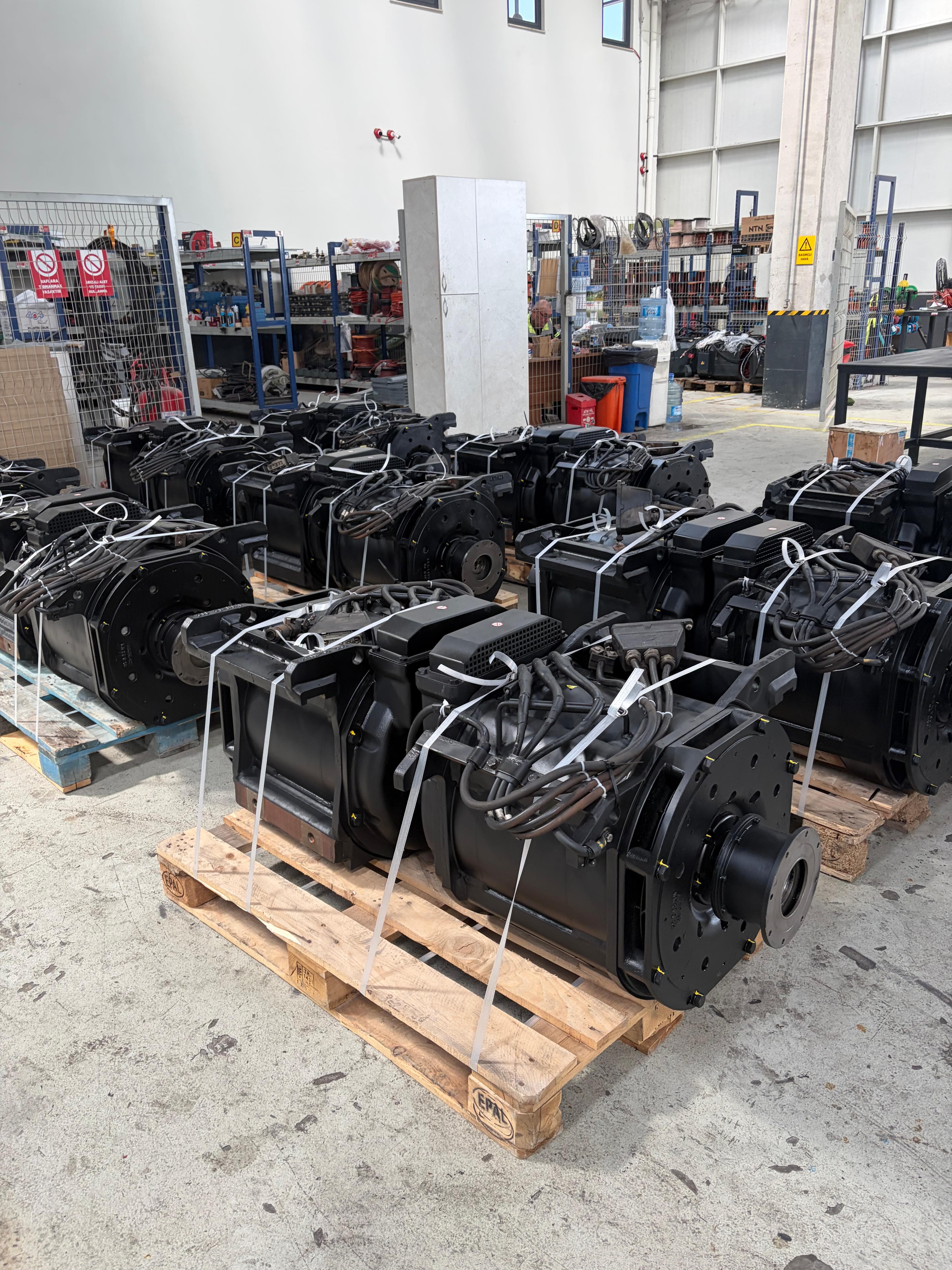 Motors on pallets awaiting service