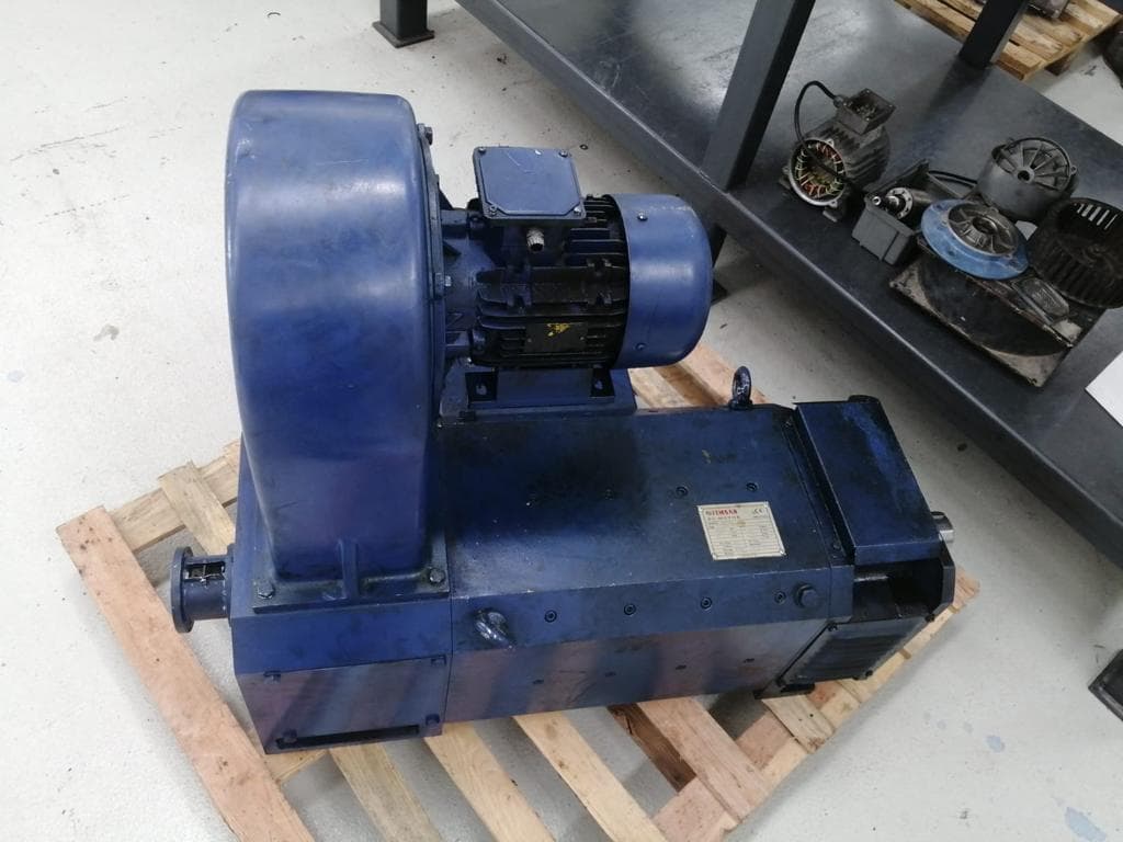 A blue motor with a blower fan