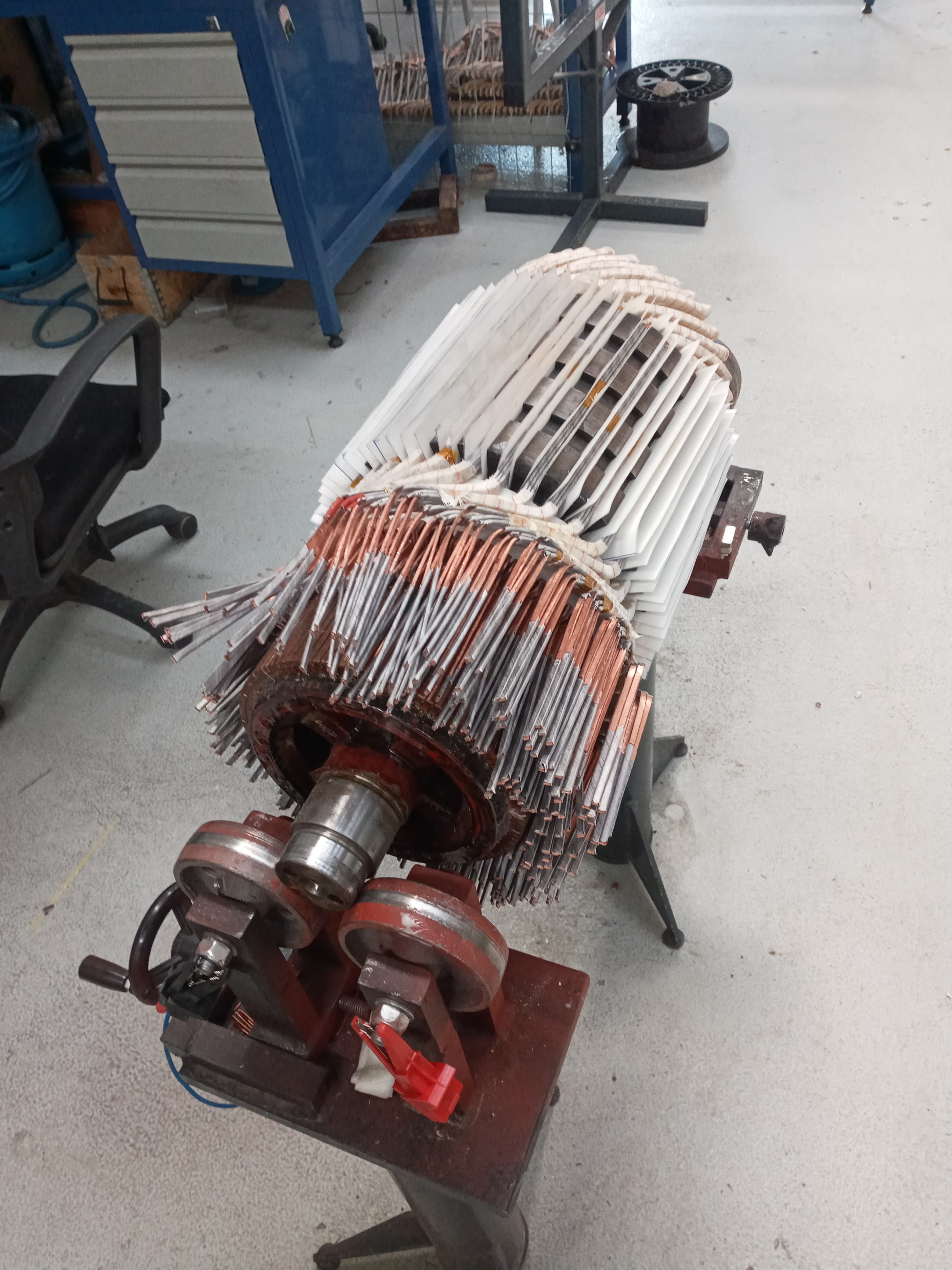A wound rotor on its stand