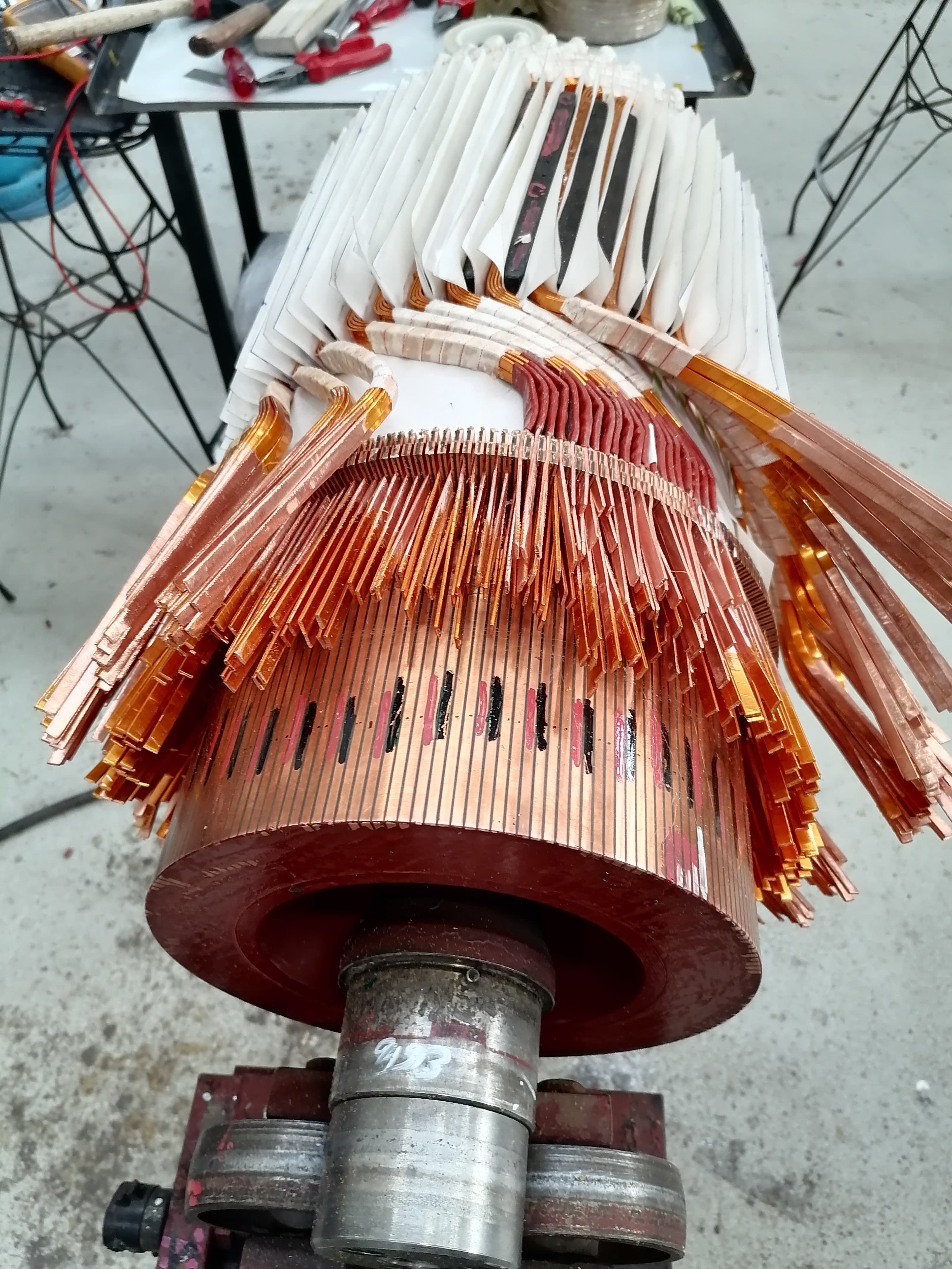 Copper leads connected to the armature commutator