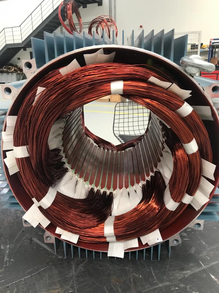 A stator winding with copper coils