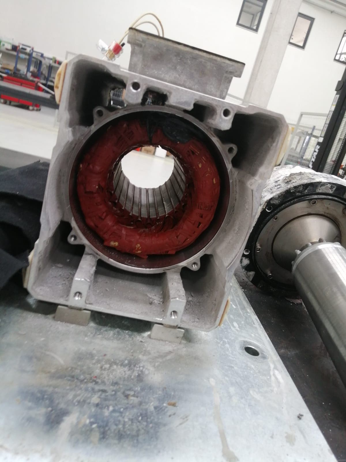 A motor housing with the rotor removed