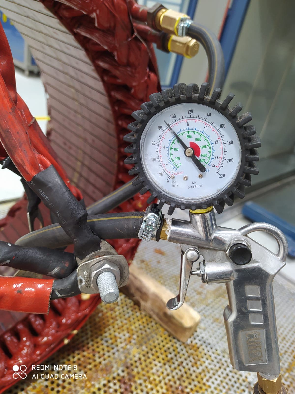 A test with a pressure gauge